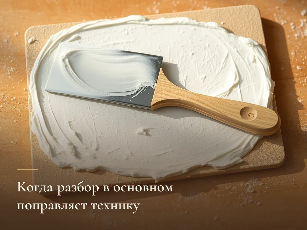 Мастихин и след, который он оставляет на текстурной пасте
