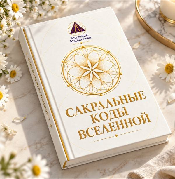 Книга «Сакральные коды Вселенной» среди белых цветов